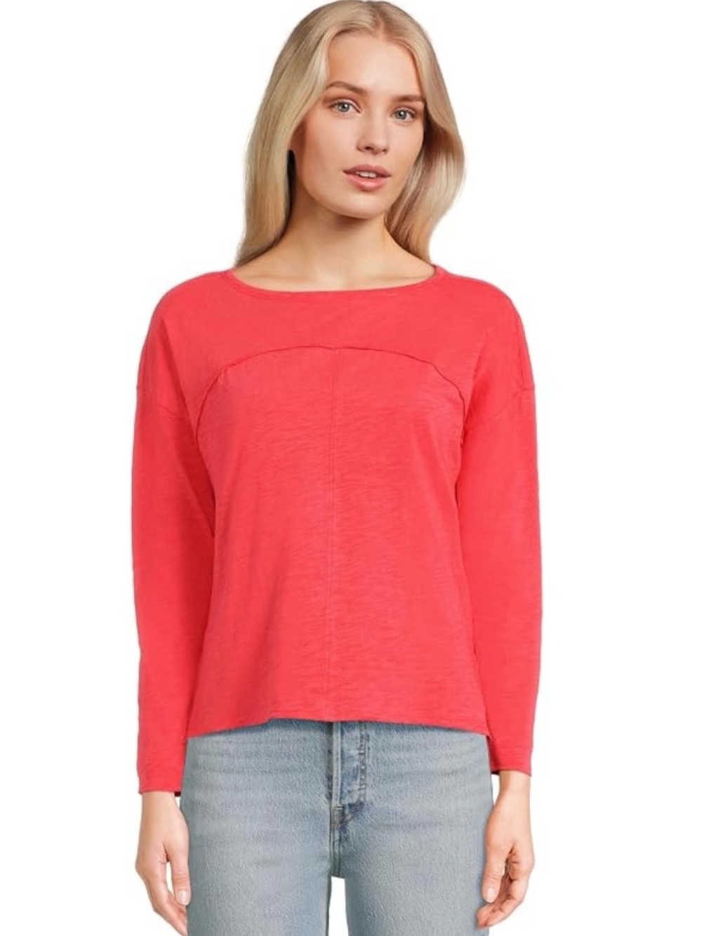 NWT Lilla P Seamed Boatneck Top Coral Orange M Slub Knit Cotton